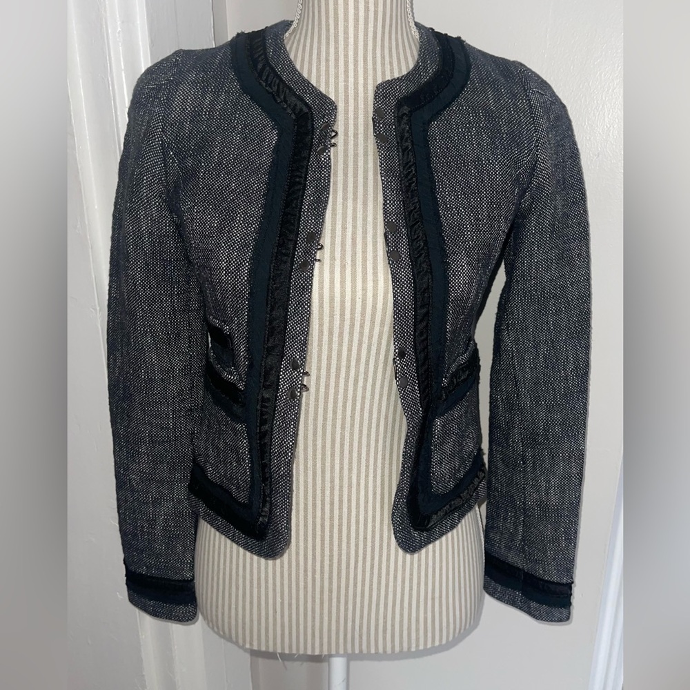Banana Republic Black and Gray Tweed Trimmed Blazer